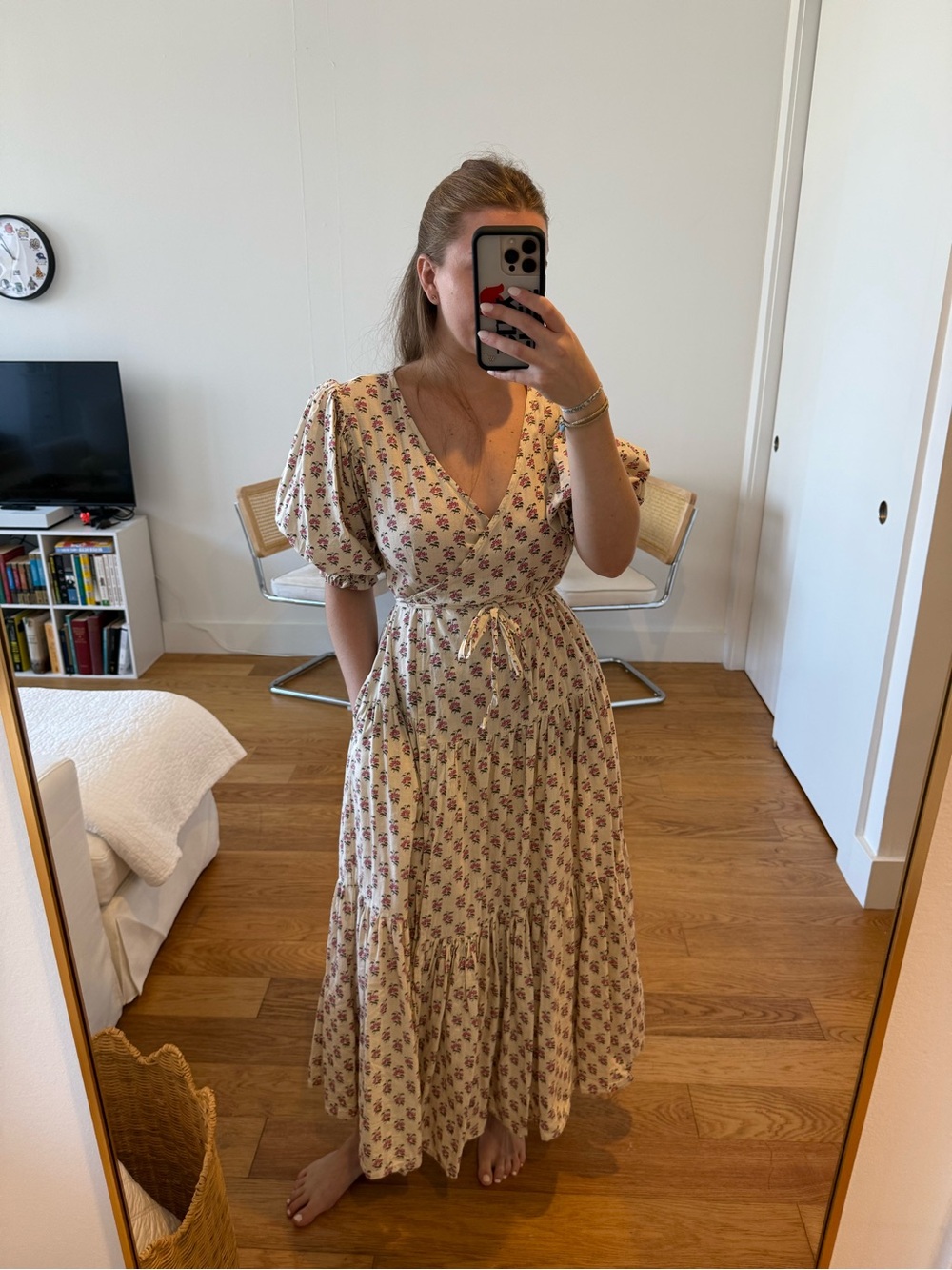 Daughters of India Zuri Dress in Peony floral block print tie wrap dress